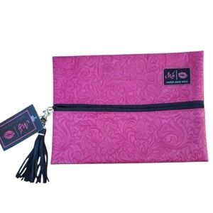 Makeup Junkie NWT Pink Floral Embossed Zip Makeup Bag